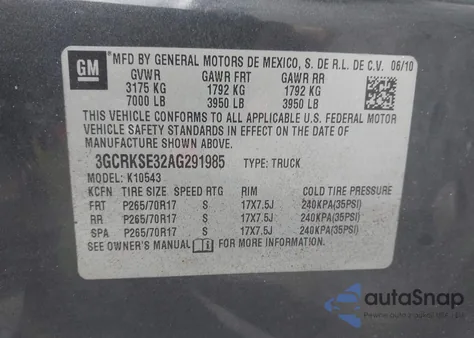 2010 Chevrolet Silverado 1500 Lt z USA, uszkodzony, nr VIN 3GCRKSE32AG291985